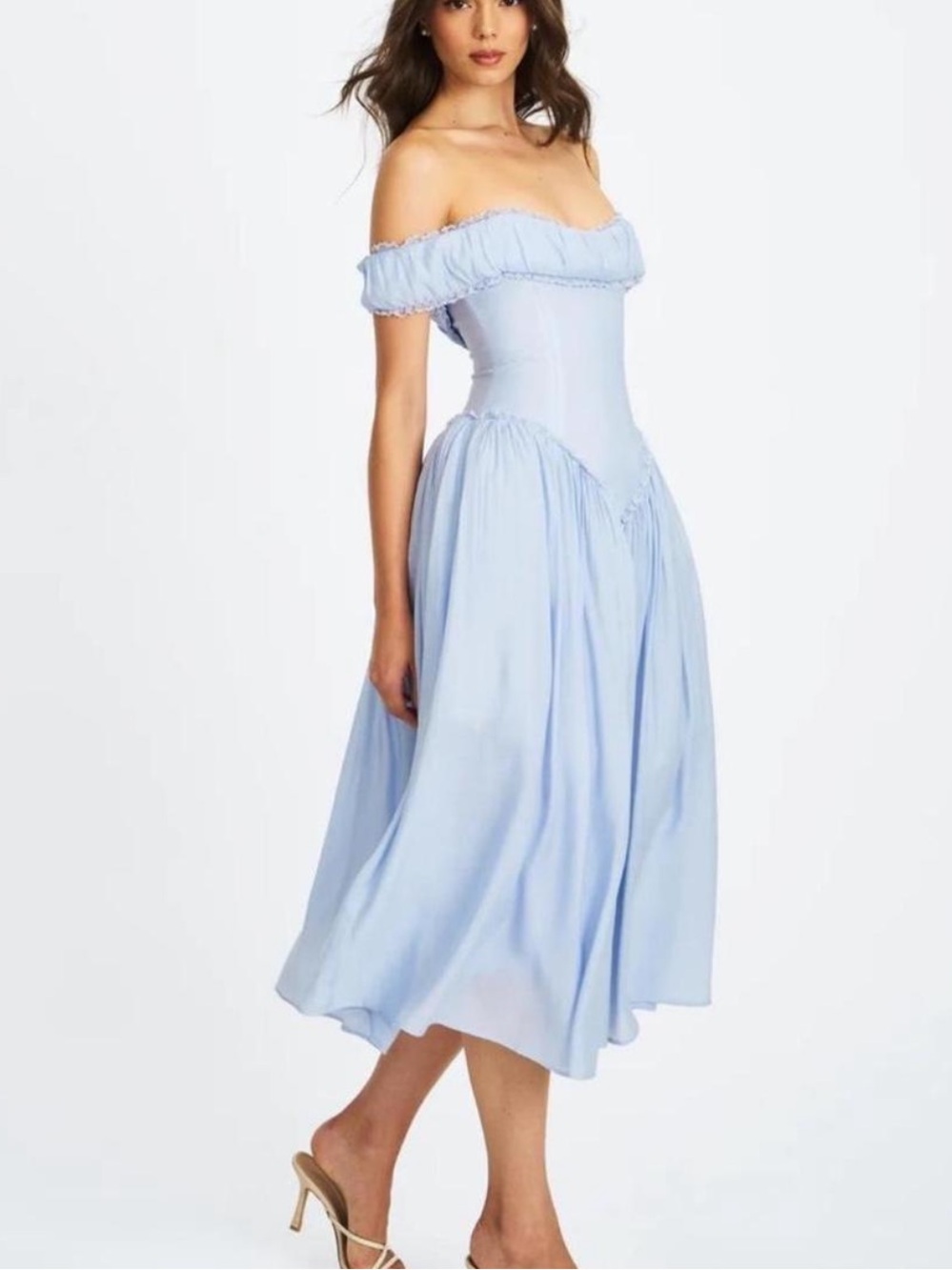 Xavy Baby Blue Off Shoulder Corset Midi Dress